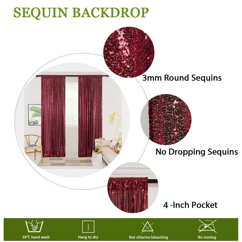 ShinyBeauty Sequin Curtains 2 Panels 2ftx8ft Wine Glitter Backdrop for YouTube Videos Burgundy Sequin Curtains for Backdrop - Image 5